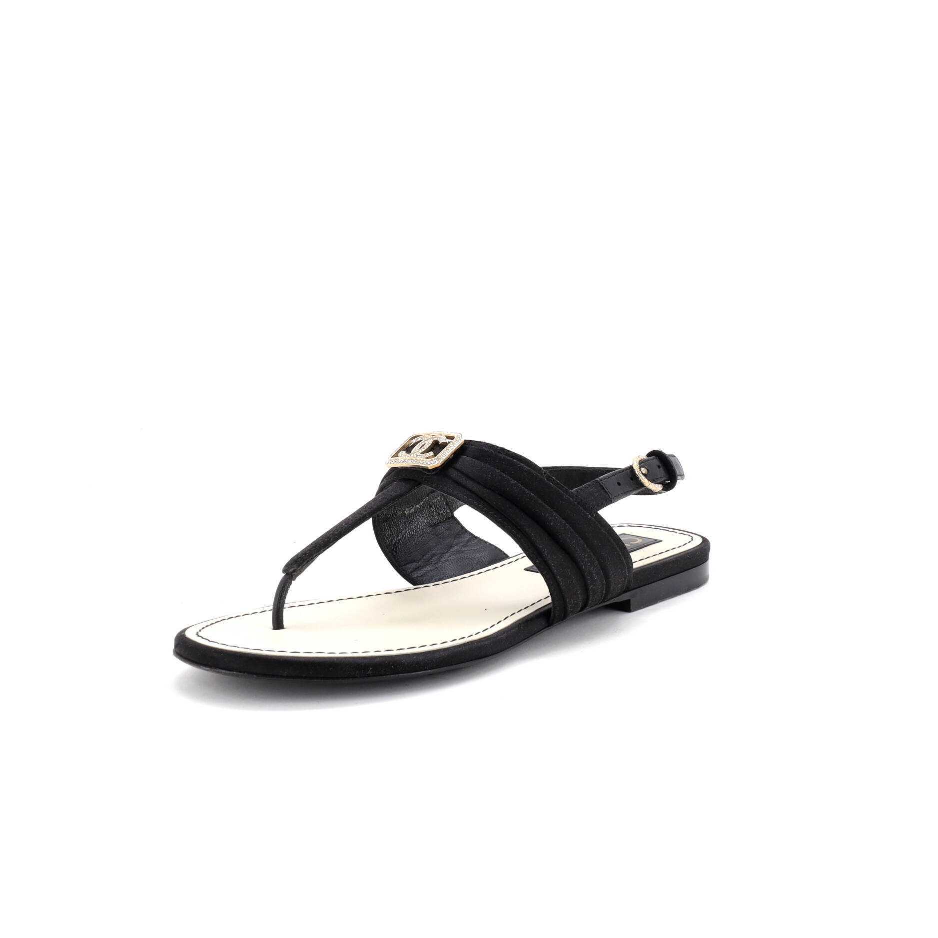 Chanel Women's Cc Slingback Thong Sandals Satin With Crystals